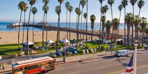 Santa Barbara, California, Downtown, ocean front, beach, trolley, ocean