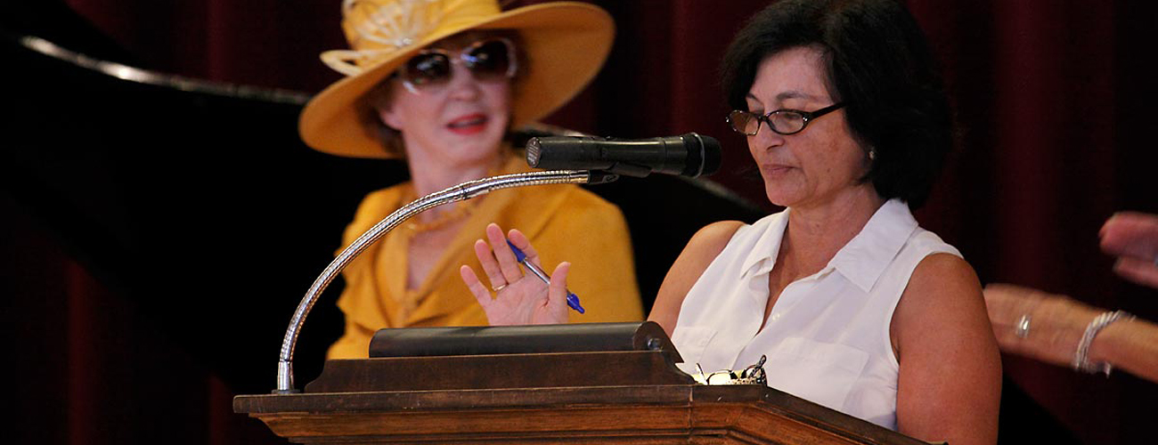 Louise McKaig speaking at Santa Barbara event