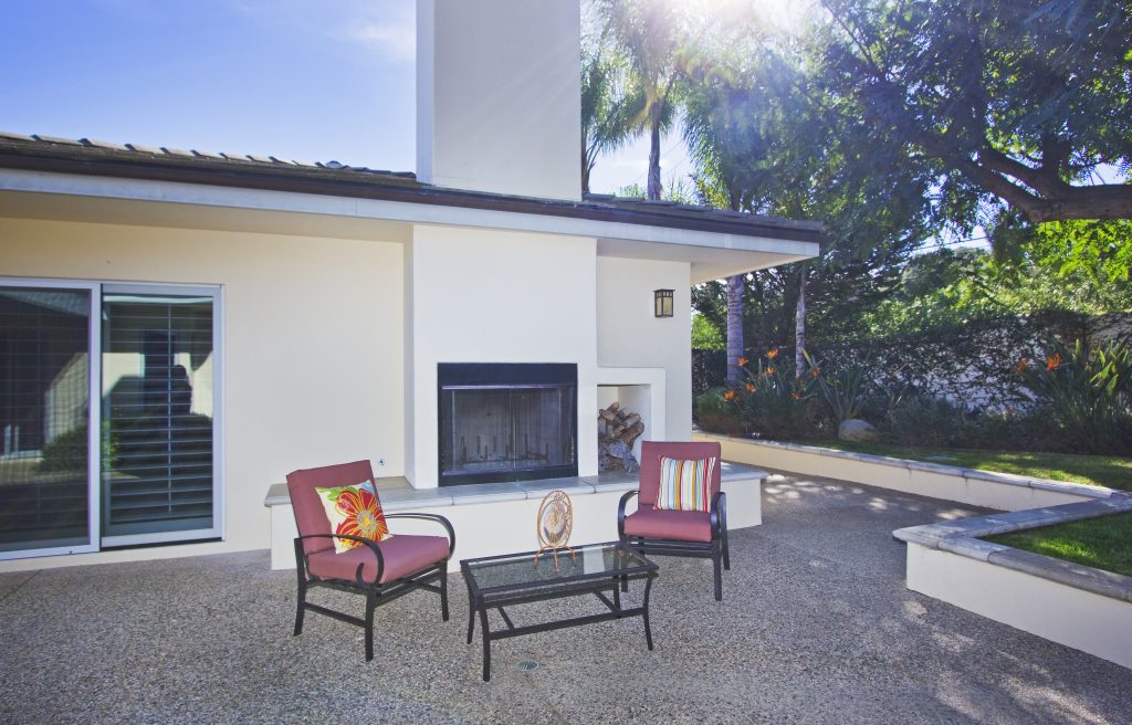 outdoor fireplace, santa barbara house, montecito home for sale, santa barbara backyard