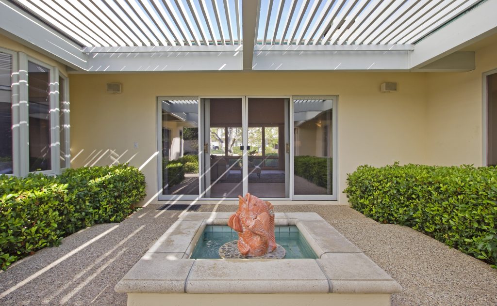 santa barbara house courtyard, large living room, fountain, sb real estate, montecito realtor